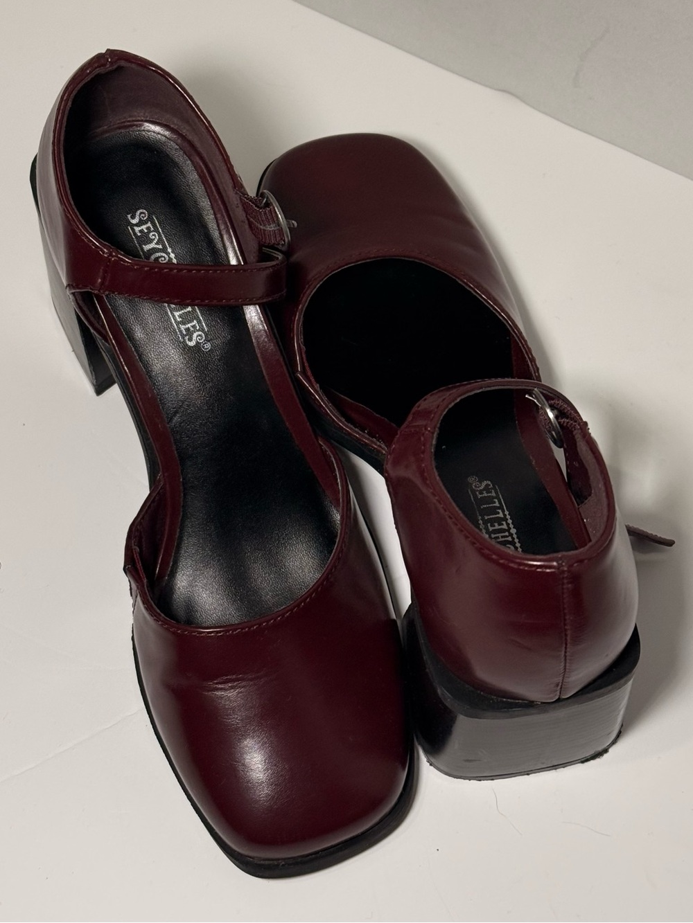 Seychelles Burgundy Mary Jane Ankle Strap Chunky Block Heel Raquel Sz 6.5 Goth - Picture 4 of 8
